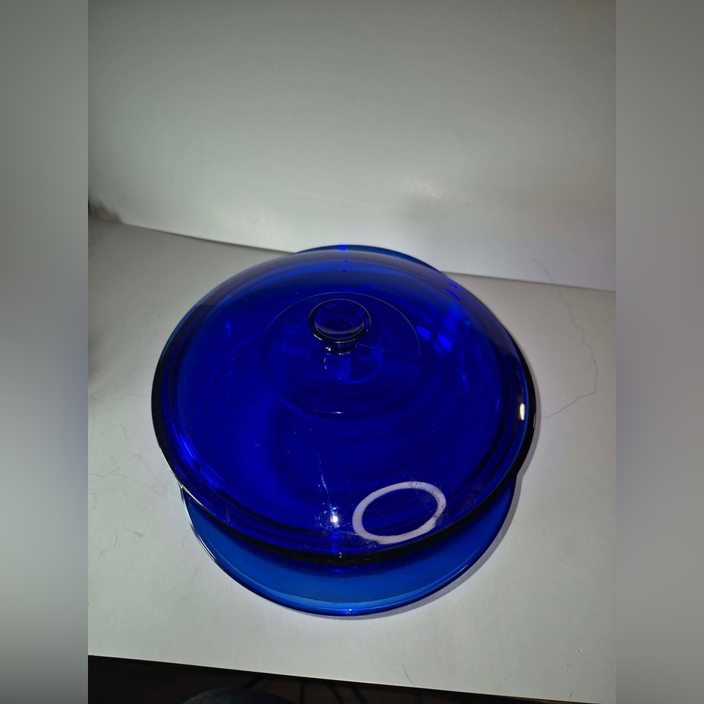 Vintage Blue Cobalt Glass Round Baking Dish with Lid, Handles 2qt Anchor Hocking - Picture 6 of 16